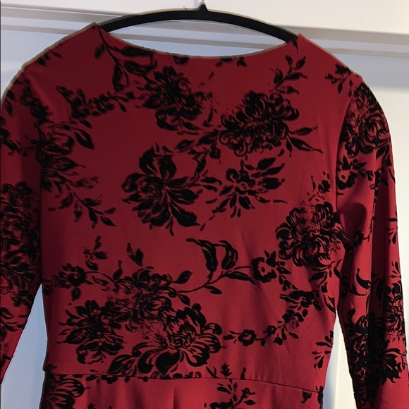 Franceca’s Burgundy Flocked Black Floral Dress M - Picture 4 of 8